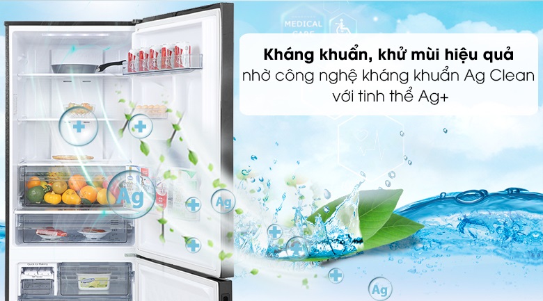 Tủ lạnh Panasonic ngăn đá dưới - Kháng khuẩn, khử mùi hiệu quả với công nghệ kháng khuẩn Ag Clean với tinh thể Ag+