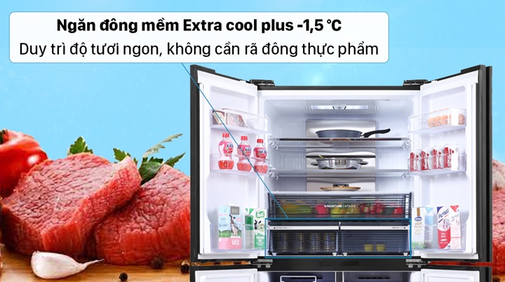Tủ lạnh Sharp 4 cánh - Duy trì độ tươi ngon, không cần rã đông thực phẩm nhờ ngăn đông mềm Extra Cool Plus -1.5 độ C