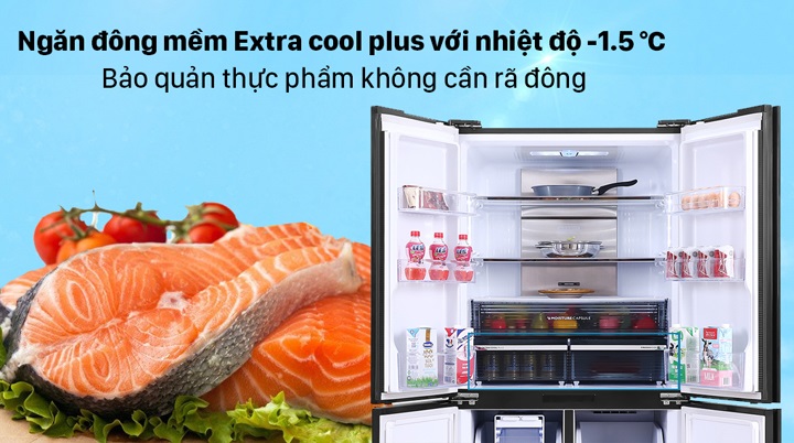 Tủ lạnh Sharp side by side - Bảo quản thực phẩm mà không cần làm đông cùng ngăn đông mềm Extra Cool Plus 