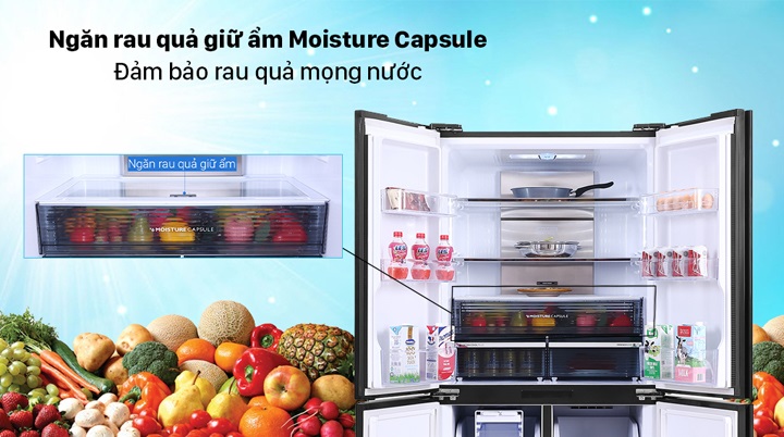 Tủ lạnh 4 cánh Sharp - Đảm bảo rau quả mọng nước khi để trong ngăn rau quả giữ ẩm Moisture Capsule 
